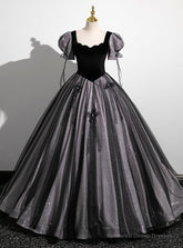 Black Tulle Sequins Square Neck Puff Sleeve Quinceanera Dress